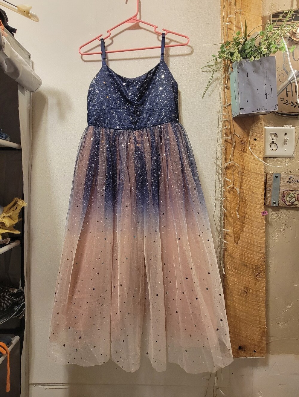 Girls Ombre Sparkle Stars And Moon Dress in Navy and Blush